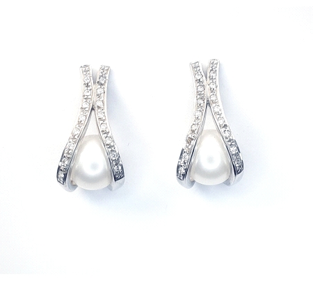 PENDIENTES ORO BLANCO CIRCONITAS Y PERLA