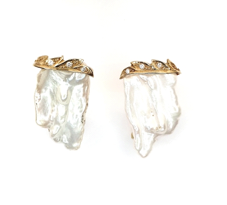 PENDIENTES ORO PERLA DIAMANTES