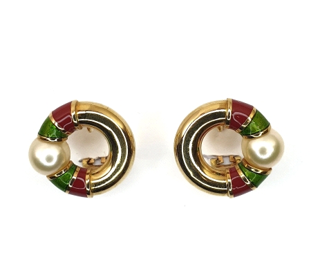 PENDIENTES ORO ESMALTE Y PERLA