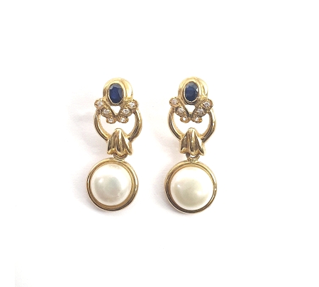 PENDIENTES ORO ZAFIROS PERLA