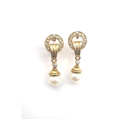 PENDIENTES ORO CIRCONITAS PERLA