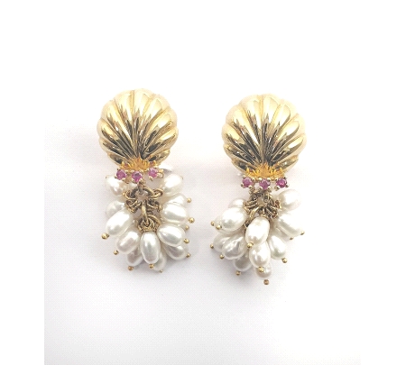 PENDIENTES ORO PERLAS Y RUBIS                                                                       