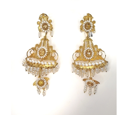 PENDIENTES ORO FALLERA PERLAS CITRINOS                                                              