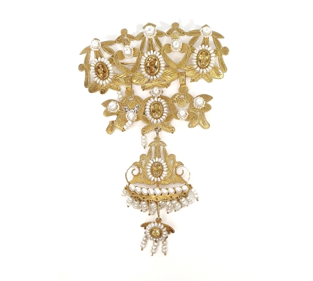 BROCHE FALLERA PERLAS CITRINOS ORO                                                                  