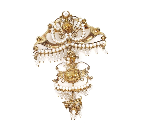 BROCHE ORO PERLAS CITRINOS FALLERA