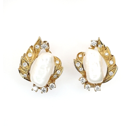 PENDIENTES ORO PERLA DIAMANTES                                                                      