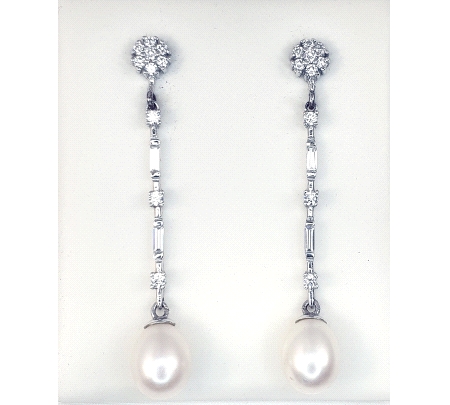 PENDIENTES ORO BLANCO CIRCONITAS Y PERLA
